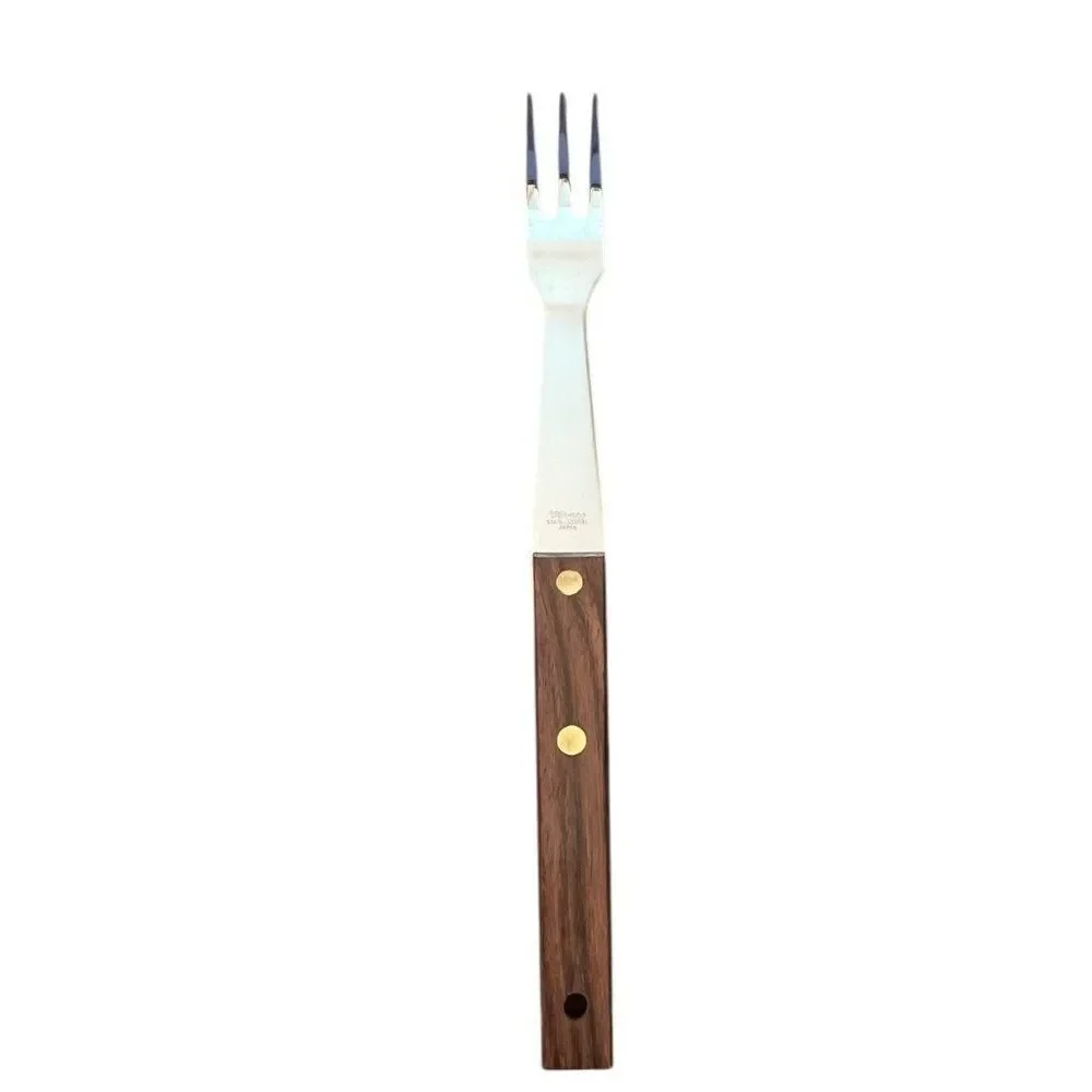 Vernco MCM Stainless Wood Handle Meat Carving Knife and Fork Set Boxed Vtg Japan